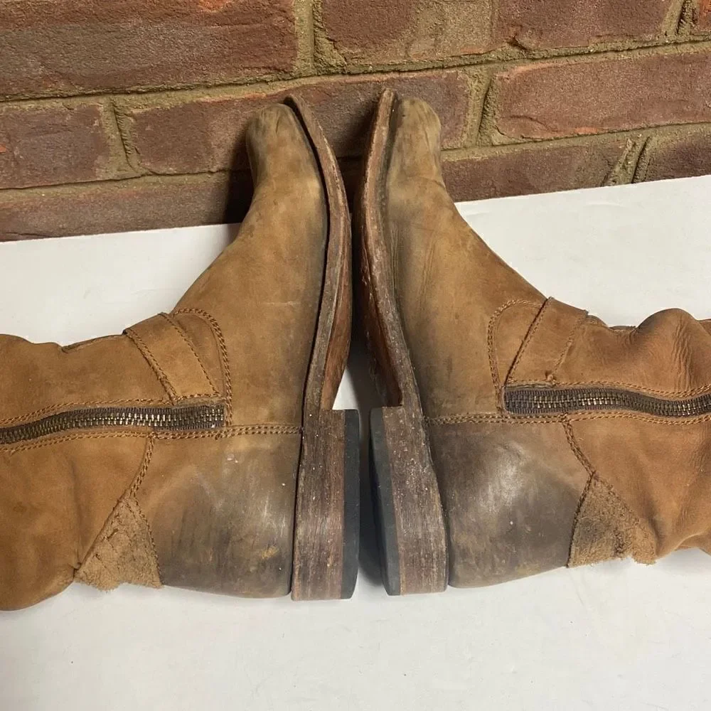 Liberty Black Tan Stone Washed Leather Riding Boot Sz 9.5